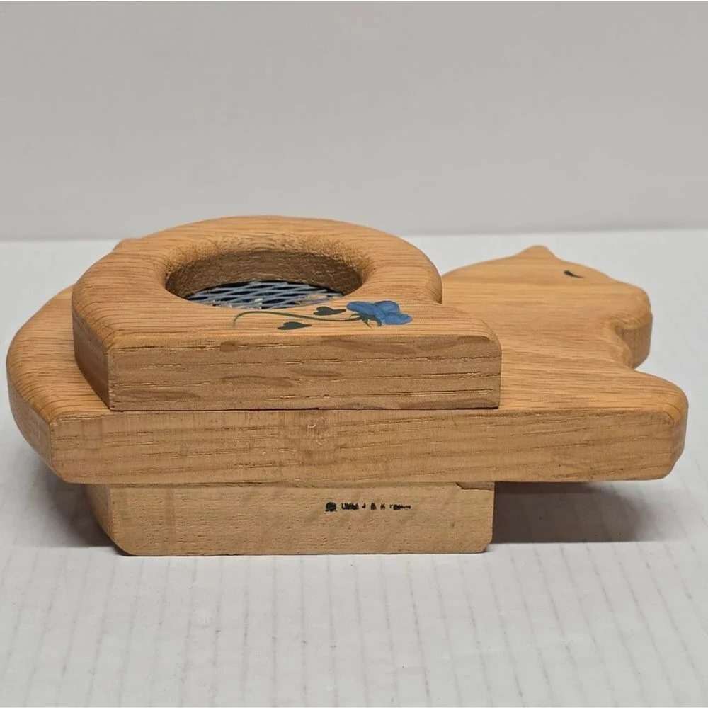 Vintage Wooden Cat Incense Holder Figurine